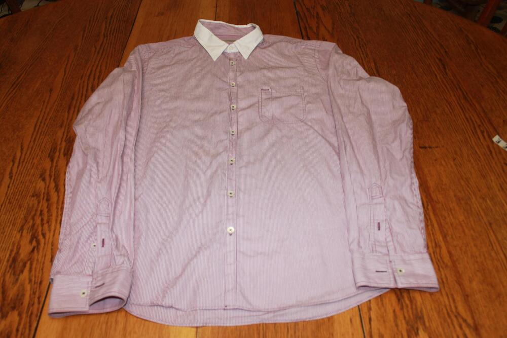 Burberry Shirt Mens Large Red White Striped Button Down Dress Long Sleeve London